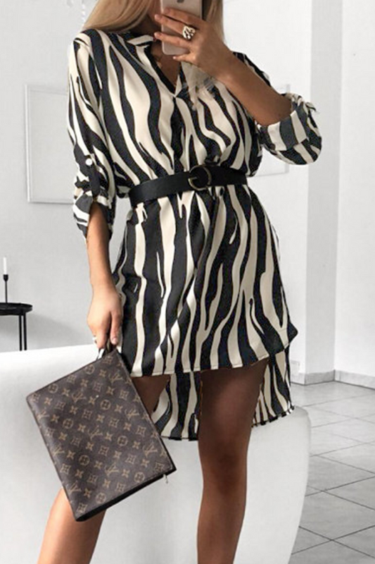 Fashion Print Turndown Collar Straight Dresses(6 Colors)