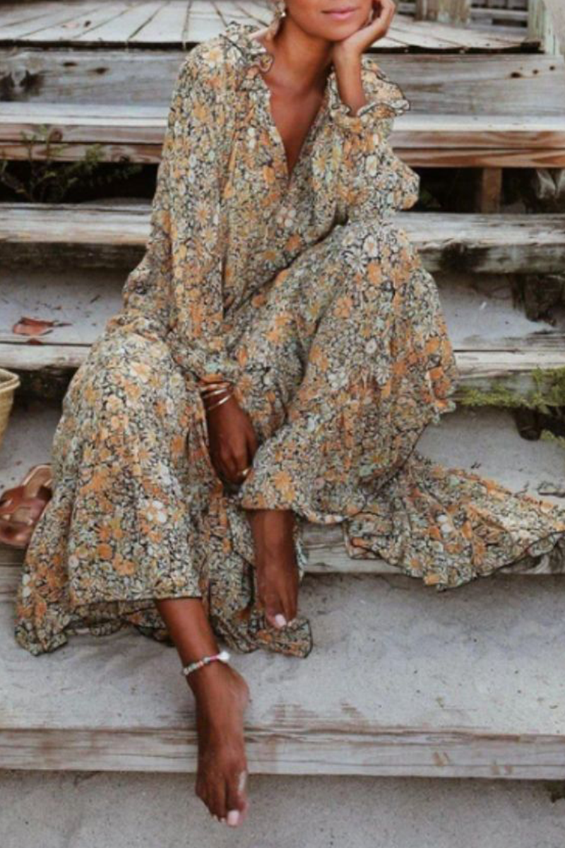 Casual Print V Neck Straight Dresses