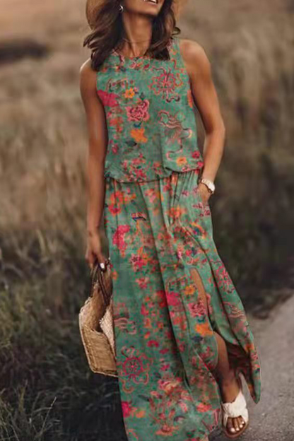 Fashion Print Split Joint O Neck Straight Dresses(3 colors)