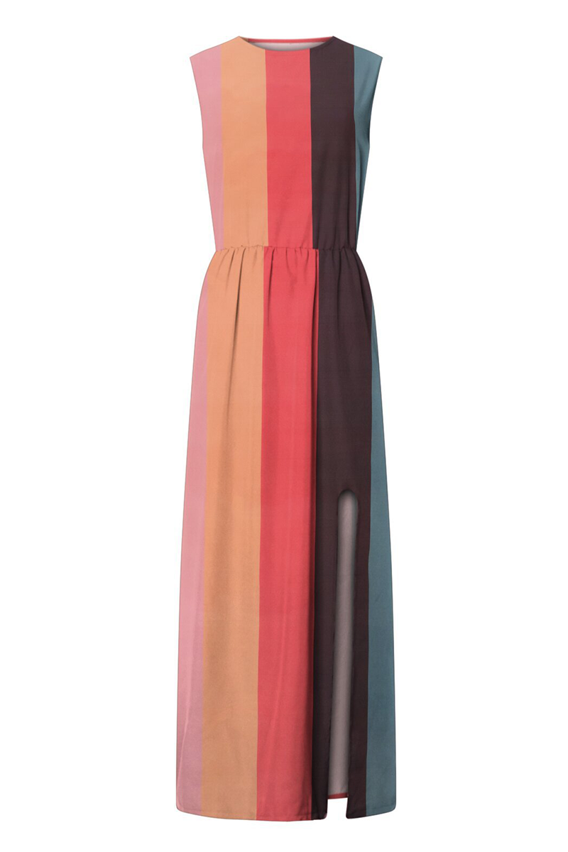 Fashion Print Split Joint O Neck Straight Dresses(3 colors)