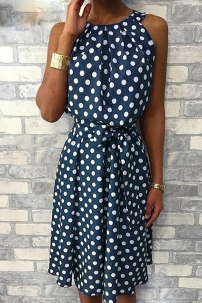 Casual Dot Split Joint Halter Waist Skirt Dresses(6 colors)