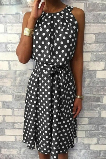 Casual Dot Split Joint Halter Waist Skirt Dresses(6 colors)