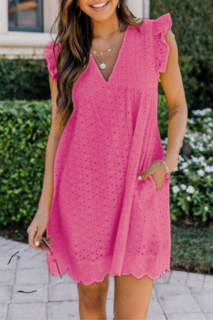 Fashion Solid Lace V Neck Cake Skirt Dresses(12 Colors)