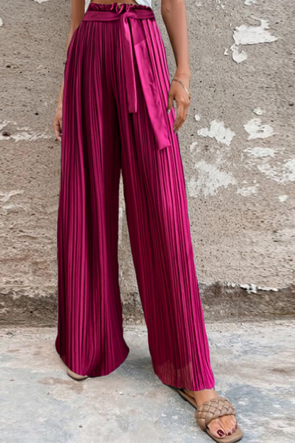 Fashion Solid Fold Loose Mid Waist Wide Leg Solid Color Bottoms(4 colors)