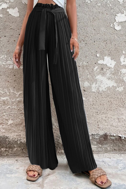 Fashion Solid Fold Loose Mid Waist Wide Leg Solid Color Bottoms(4 colors)