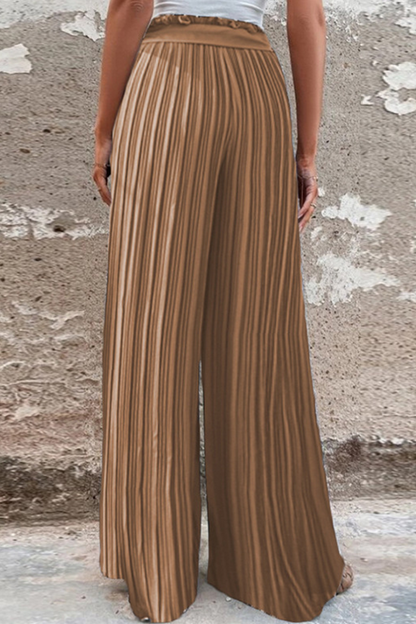 Fashion Solid Fold Loose Mid Waist Wide Leg Solid Color Bottoms(4 colors)