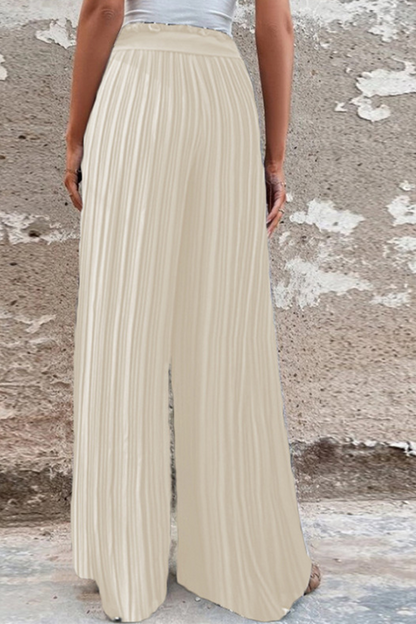 Fashion Solid Fold Loose Mid Waist Wide Leg Solid Color Bottoms(4 colors)