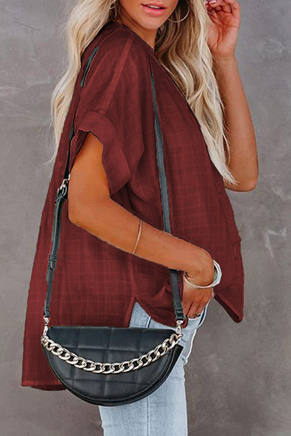 Fashion Solid Patchwork Turndown Collar Tops