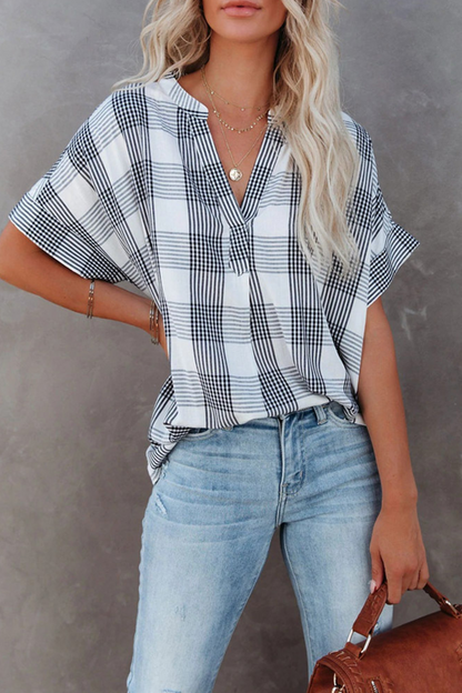 Fashion Solid Patchwork Turndown Collar Tops