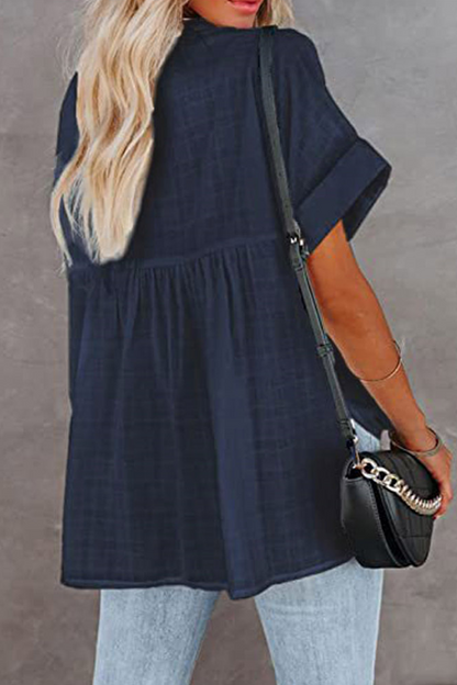 Fashion Solid Patchwork Turndown Collar Tops