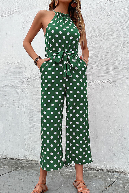 Fashion Dot Patchwork Halter Straight Jumpsuits(4 Colors)