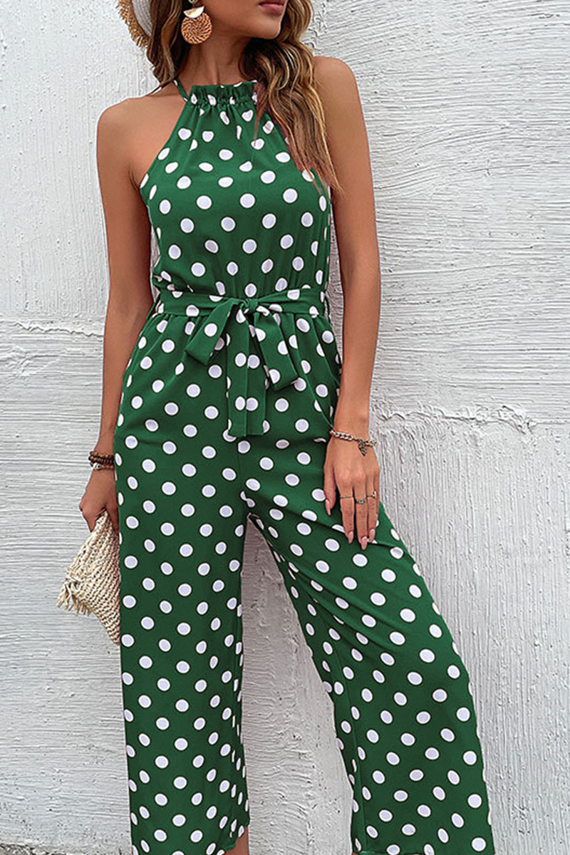 Fashion Dot Patchwork Halter Straight Jumpsuits(4 Colors)