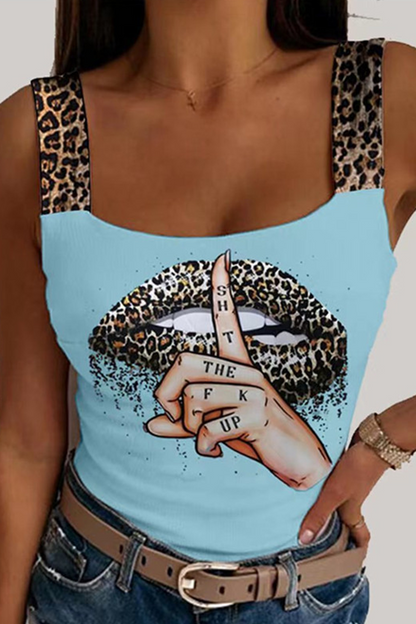 Casual Leopard Patchwork Spaghetti Strap Tops(4 Colors)