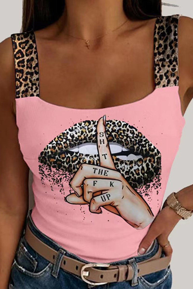 Casual Leopard Patchwork Spaghetti Strap Tops(4 Colors)