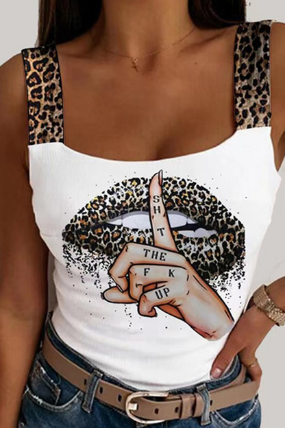 Casual Leopard Patchwork Spaghetti Strap Tops(4 Colors)