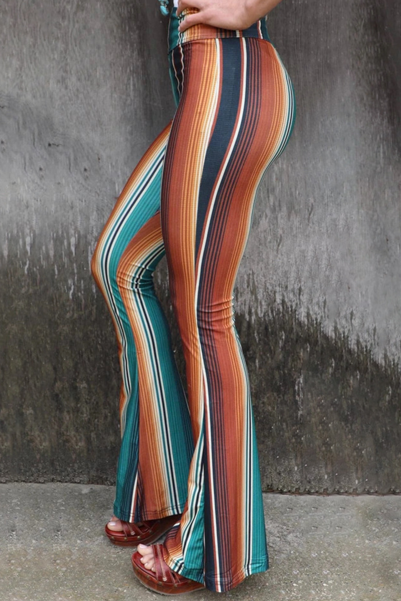 Sexy Print Patchwork Boot Cut High Waist Speaker Full Print Bottoms