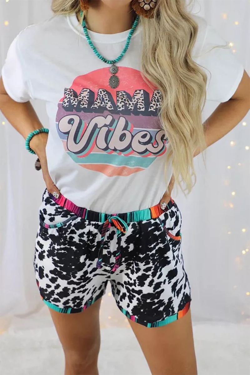 Fashion Leopard Patchwork Straight Mid Waist Straight Full Print Bottoms