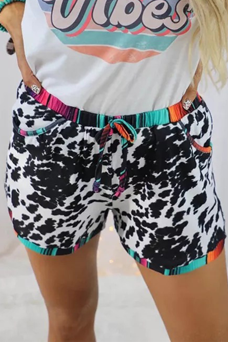 Fashion Leopard Patchwork Straight Mid Waist Straight Full Print Bottoms