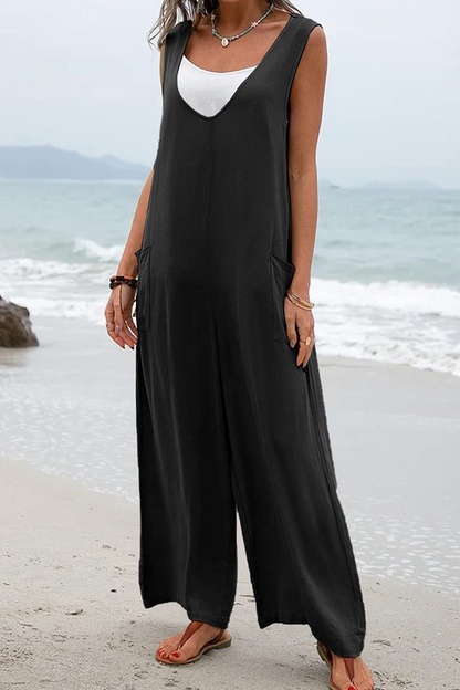 Casual Solid Patchwork U Neck Straight Jumpsuits(5 colors)
