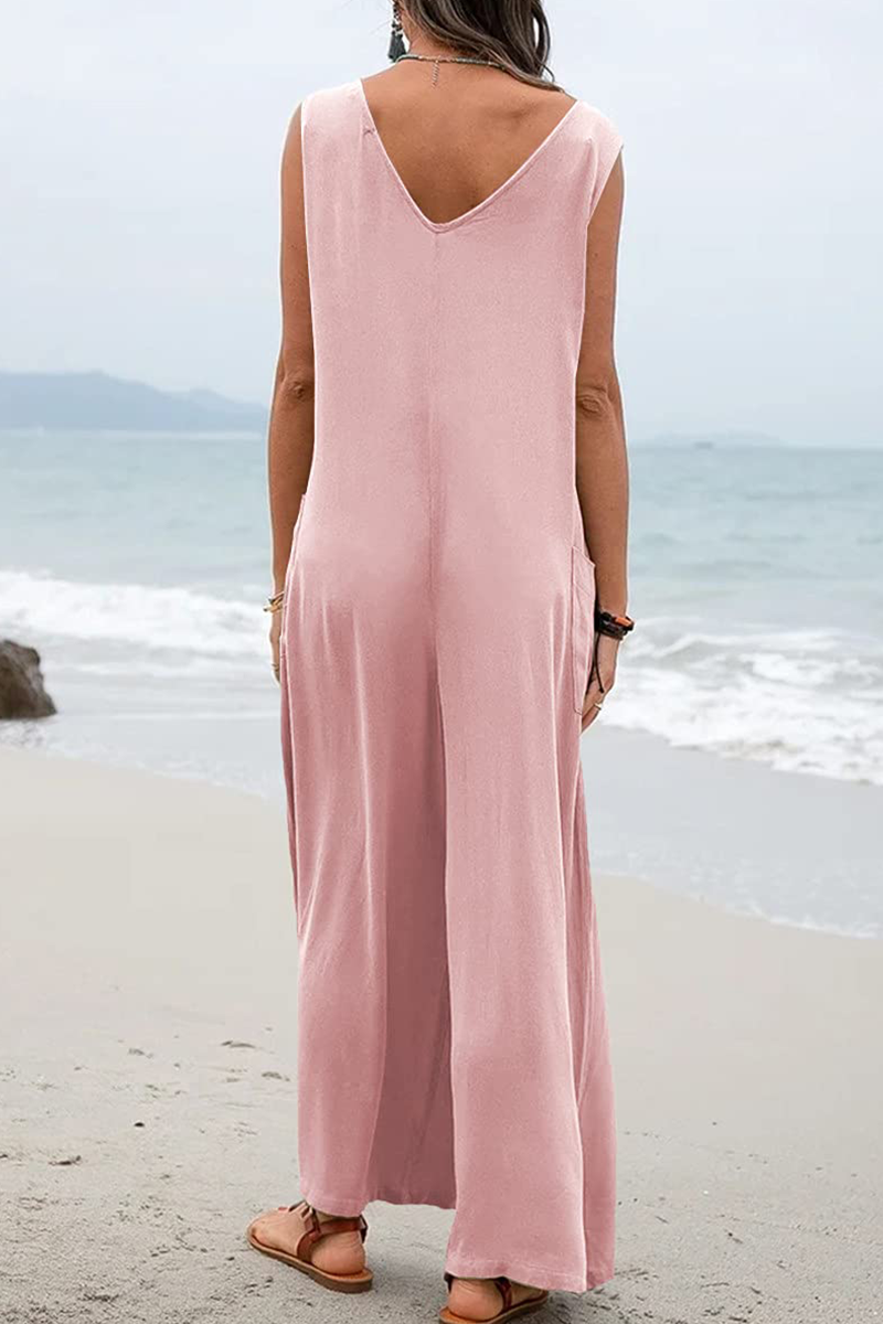 Casual Solid Patchwork U Neck Straight Jumpsuits(5 colors)