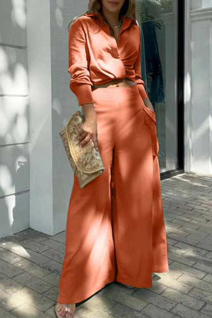 Fashion Solid Patchwork Turndown Collar Long Sleeve Two Pieces(3 Colors)