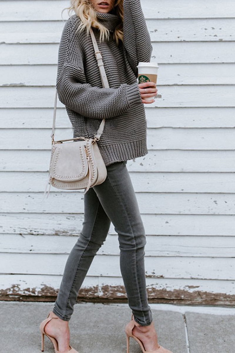 Fashion Solid Patchwork Turtleneck Tops(7 Colors)