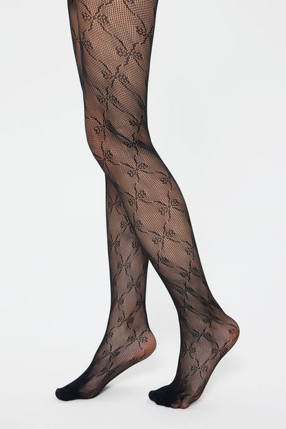 Bow Pattern Fishnet Tights