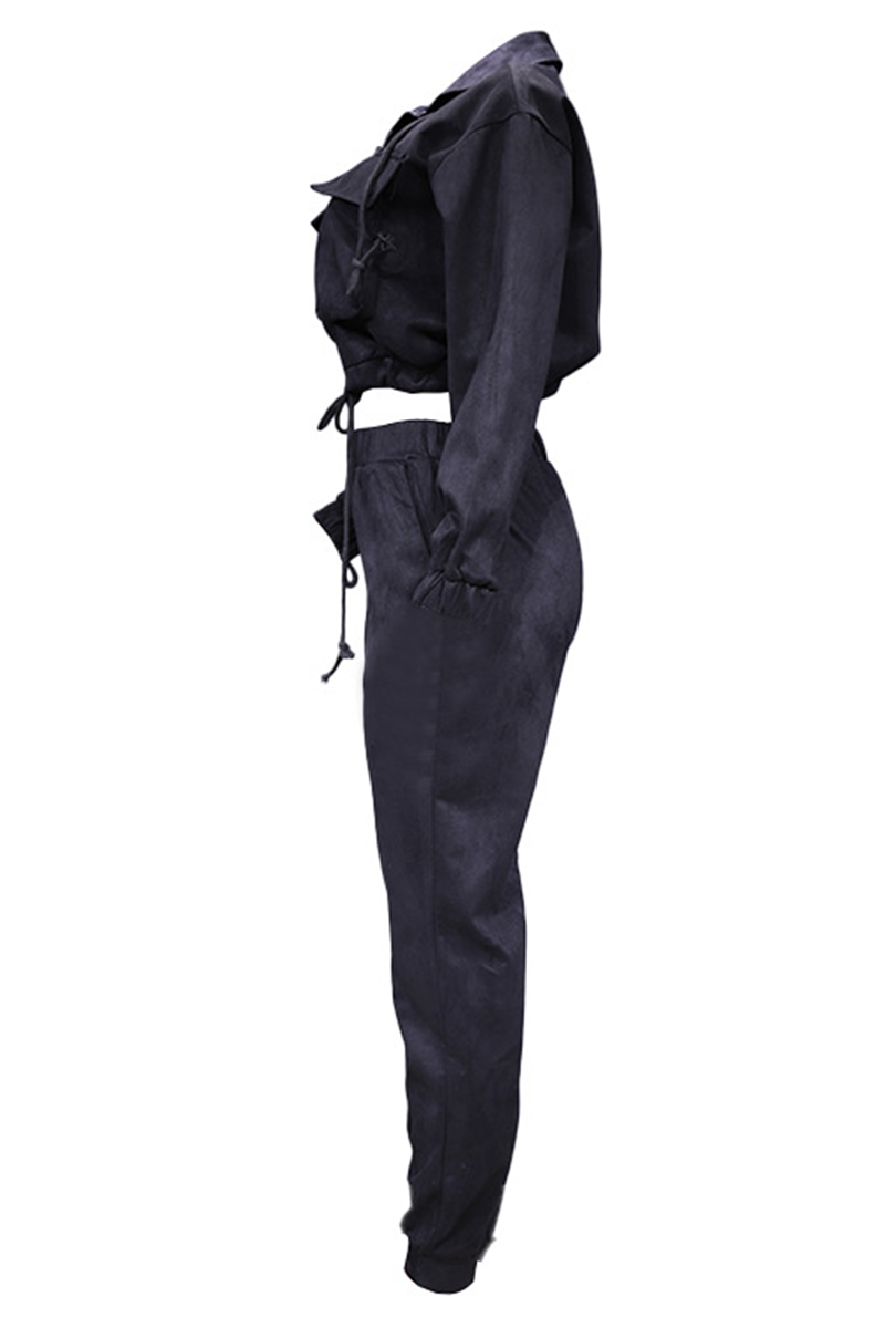 Casual Solid Patchwork Zipper Collar Long Sleeve Two Pieces(3 Colors)