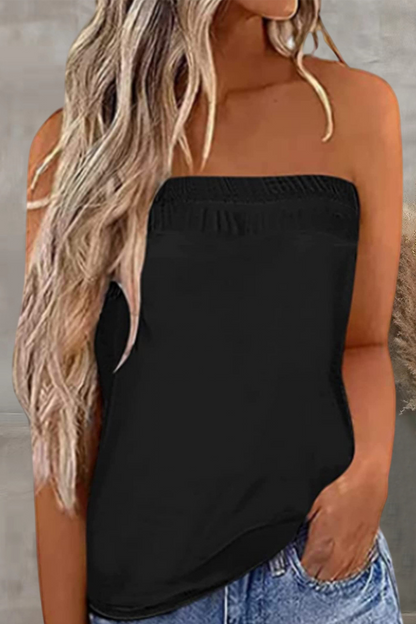 Vintage Print Patchwork Strapless Tops