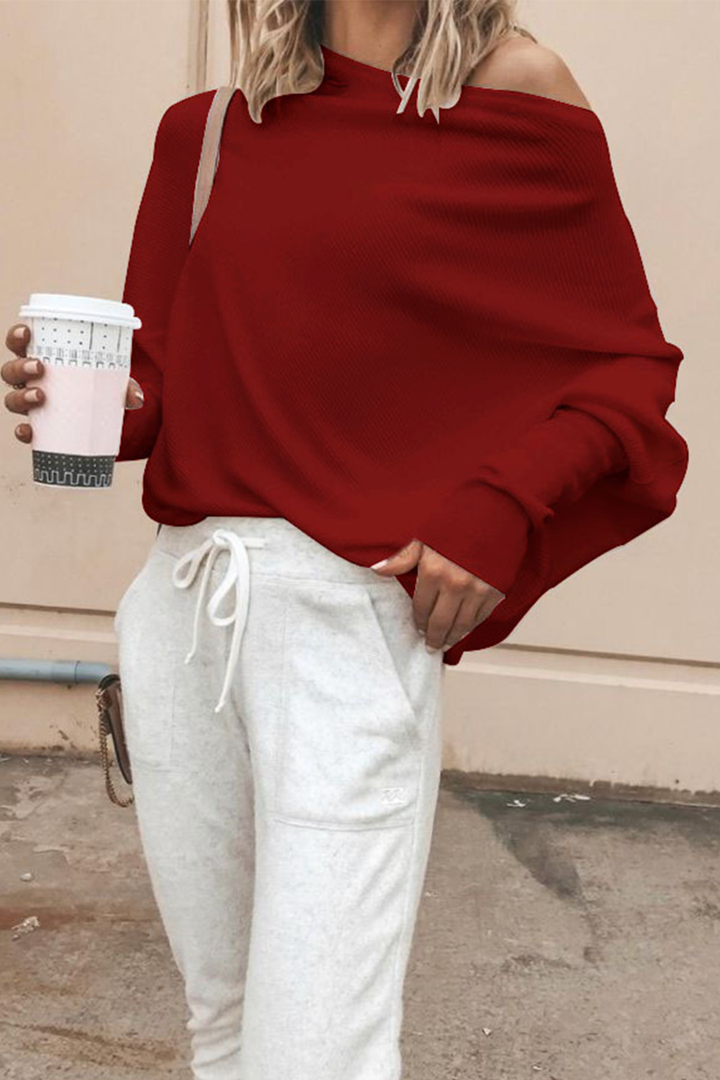 Casual Solid Patchwork One Shoulder Tops(5 Colors )