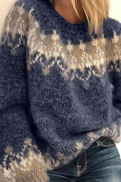 Fashion Print Patchwork O Neck Tops(4 Colors)