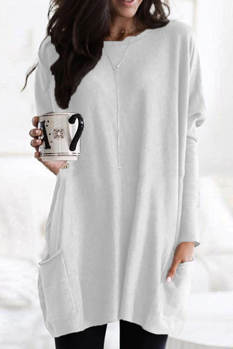 Fashion Solid Split Joint O Neck Tops(7 Colors)