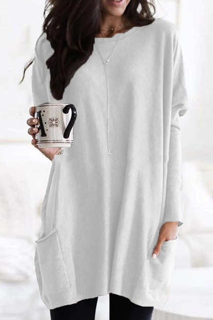 Fashion Solid Split Joint O Neck Tops(7 Colors)