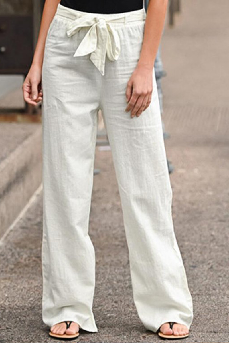 Casual Solid Patchwork Straight Mid Waist Wide Leg Solid Color Bottoms(6 Colors)