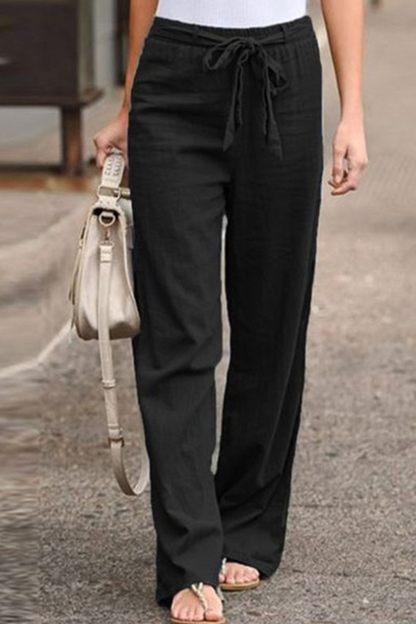 Casual Solid Patchwork Straight Mid Waist Wide Leg Solid Color Bottoms(6 Colors)