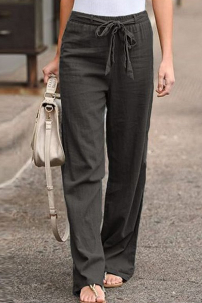 Casual Solid Patchwork Straight Mid Waist Wide Leg Solid Color Bottoms(6 Colors)