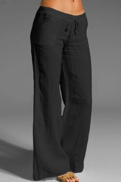 Casual Solid Patchwork Loose Mid Waist Wide Leg Solid Color Bottoms(8 colors)