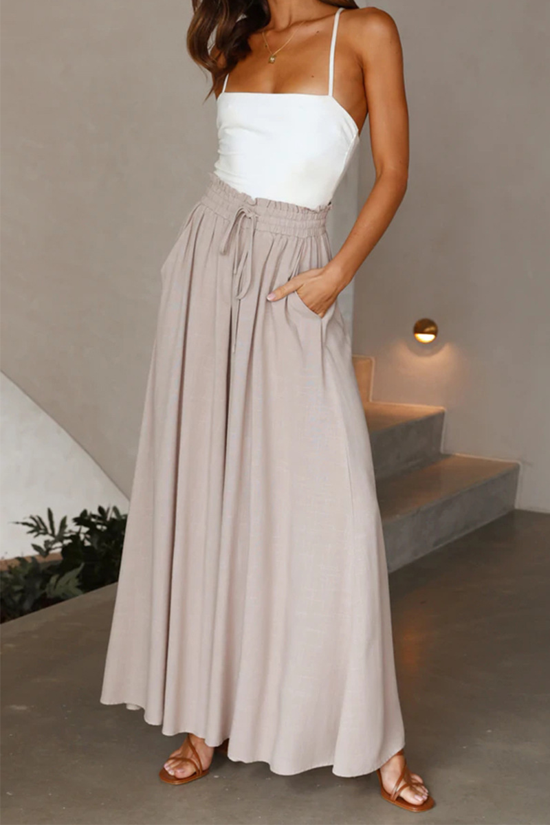 Casual Solid Patchwork Loose High Waist Wide Leg Solid Color Bottoms(5 colors)