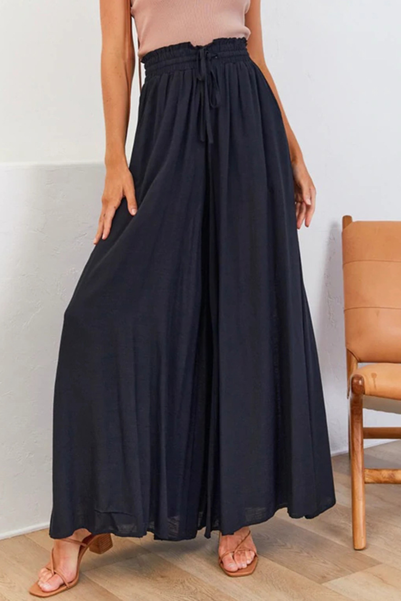 Casual Solid Patchwork Loose High Waist Wide Leg Solid Color Bottoms(5 colors)