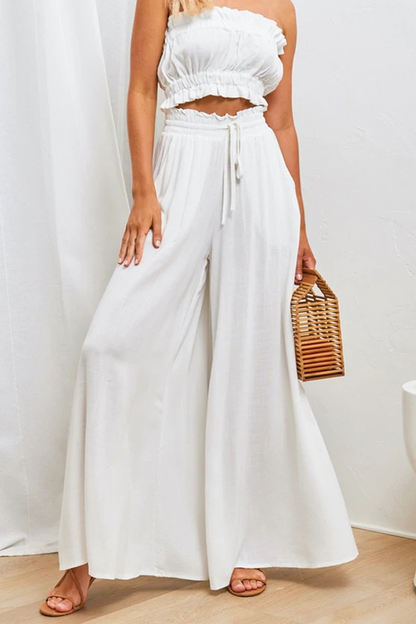 Casual Solid Patchwork Loose High Waist Wide Leg Solid Color Bottoms(5 colors)