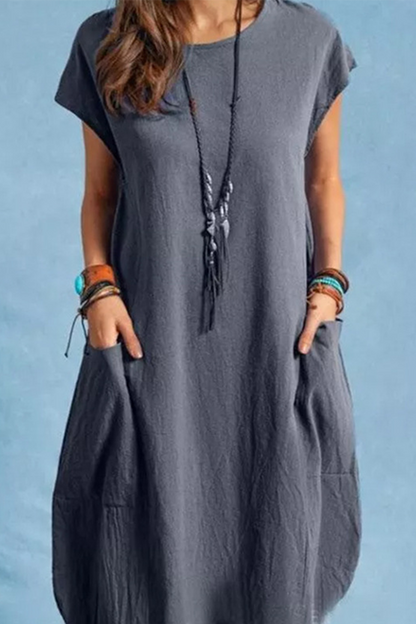 Casual Solid Patchwork O Neck Straight Dresses(5 colors)