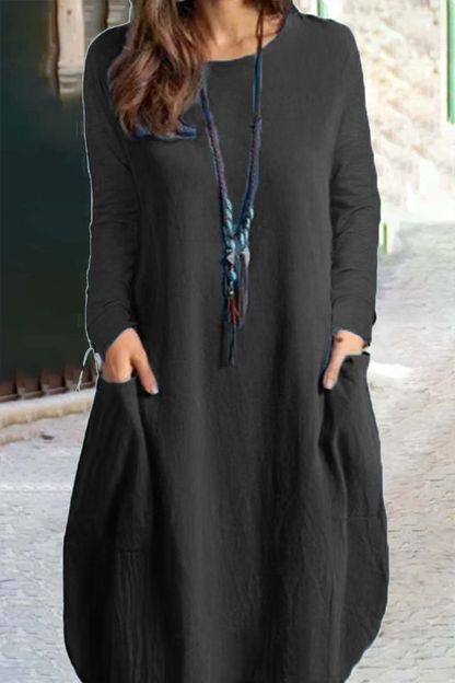 Fashion Solid Patchwork O Neck Straight Dresses(5 colors)