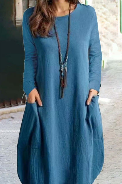 Fashion Solid Patchwork O Neck Straight Dresses(5 colors)