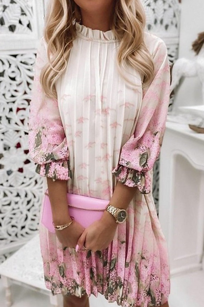 Casual Print Patchwork O Neck Straight Dresses(5 Colors)