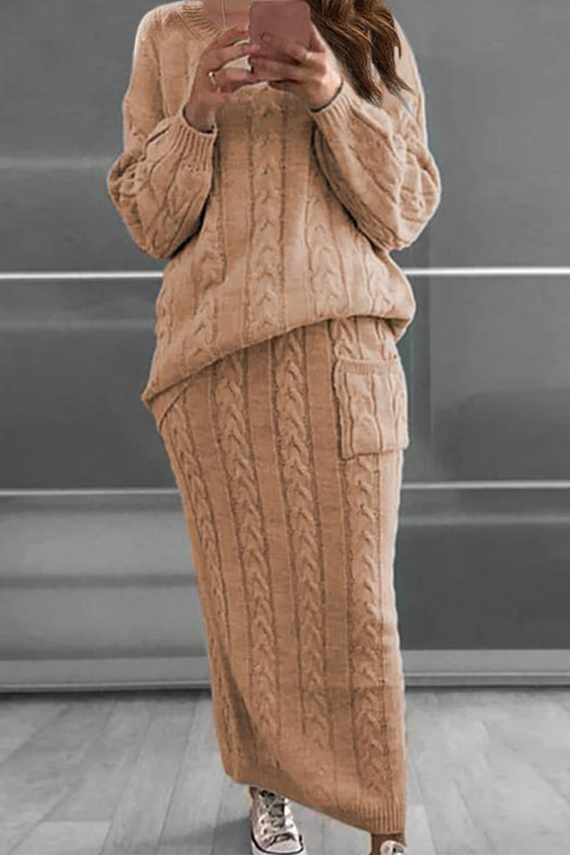 Fashion Solid Patchwork O Neck Long Sleeve Two Pieces(12 Colors)