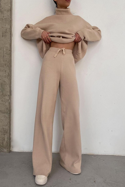 Casual Solid Patchwork Turtleneck Long Sleeve Two Pieces(3 colors)