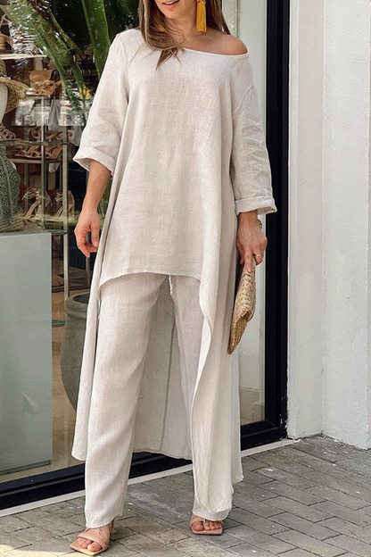 Casual Solid Patchwork O Neck Half Sleeve Two Pieces(6 colors)