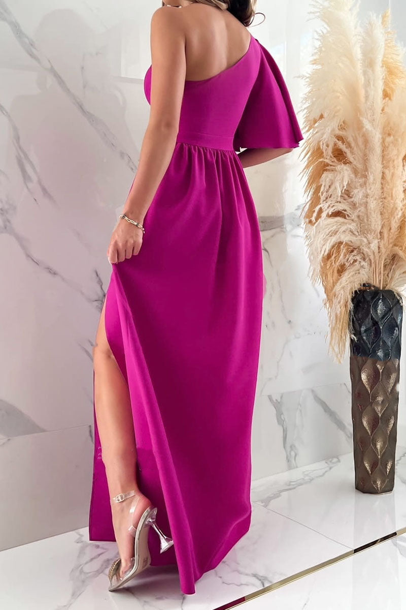 Sexy Elegant Solid Patchwork Slit Oblique Collar Straight Dresses(2 Colors)