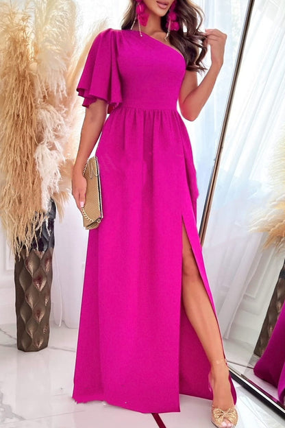Sexy Elegant Solid Patchwork Slit Oblique Collar Straight Dresses(2 Colors)