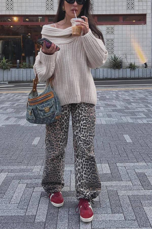 Fashionable Irregular Collar Loose Casual Knitted Sweater